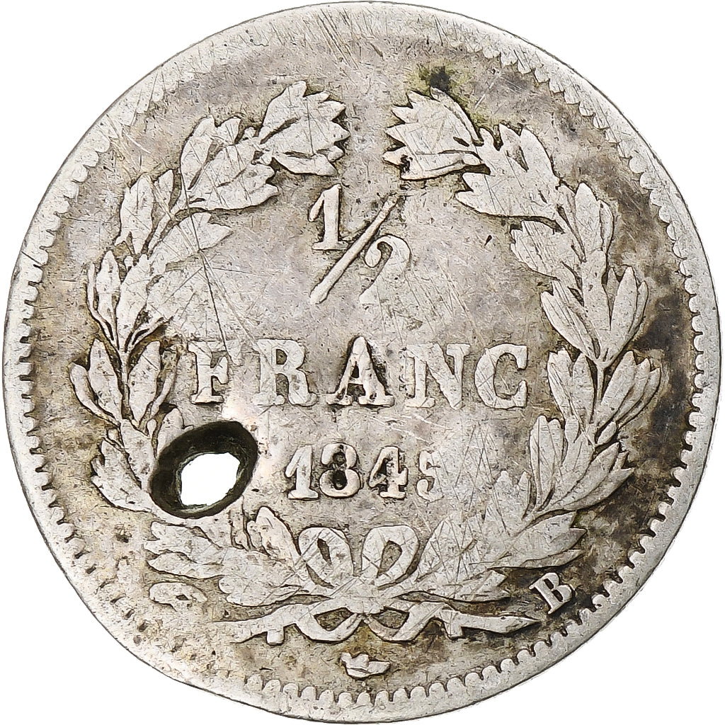 France, Louis-Philippe, 1/2 Franc, 1845, Rouen, F(12-15), Silver, KM:741.2