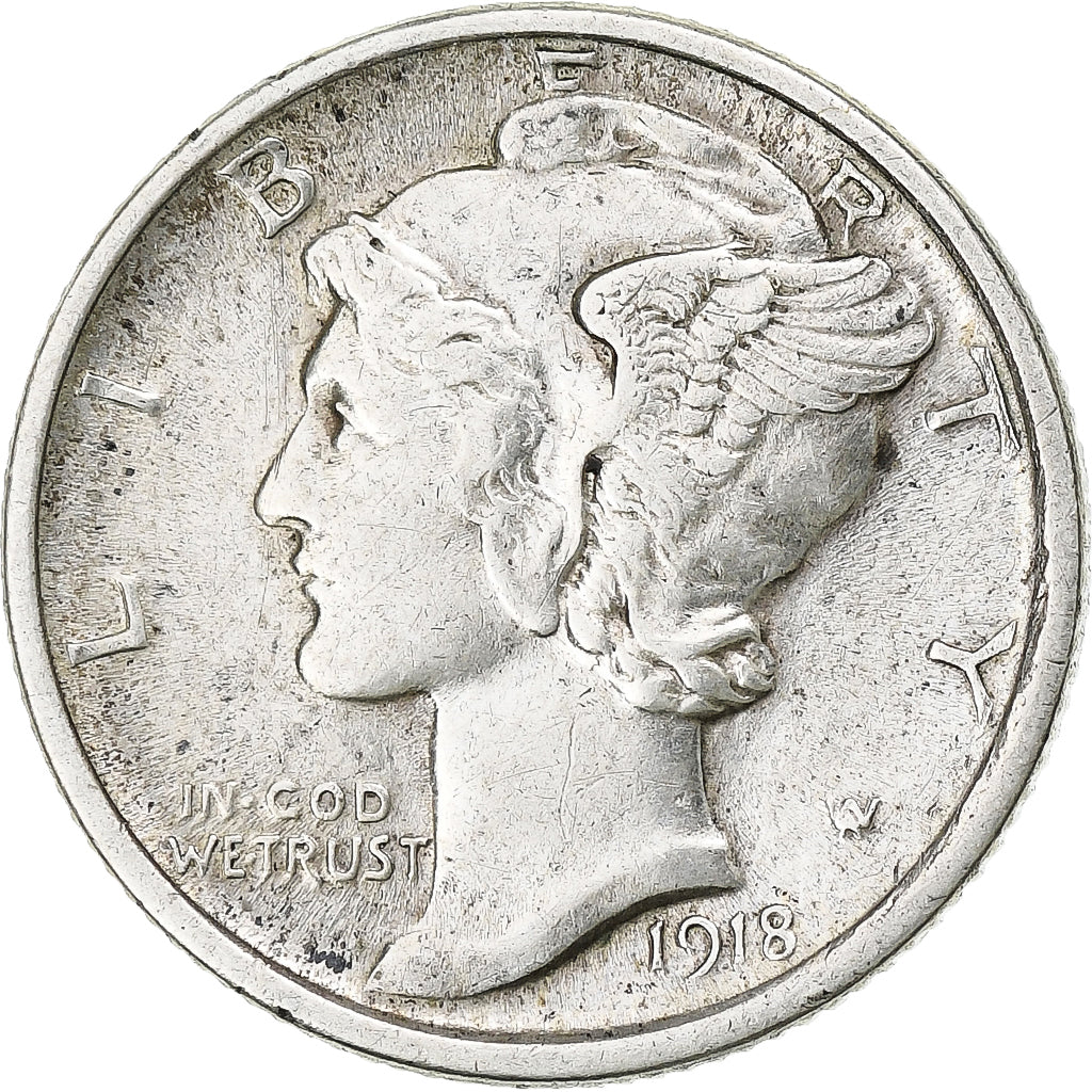 United States, Mercury Dime, Dime, 1918, Denver, AU(50-53), Silver, KM:140