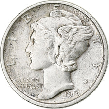 United States, Mercury Dime, Dime, 1918, Denver, AU(50-53), Silver, KM:140