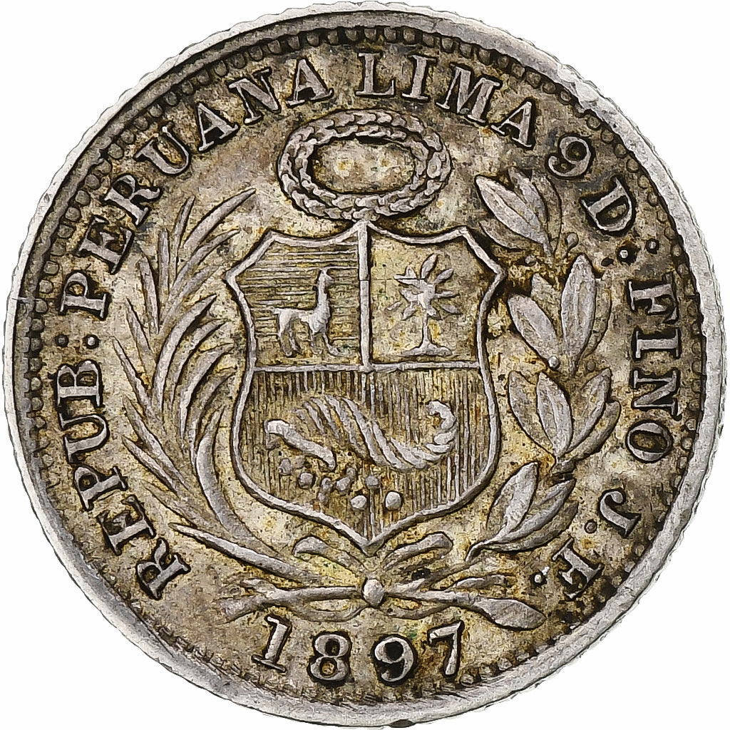 Peru, 1/2 Dinero, 1897, Lima, AU(55-58), Silver, KM:206.2