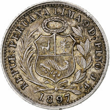 Peru, 1/2 Dinero, 1897, Lima, AU(55-58), Silver, KM:206.2