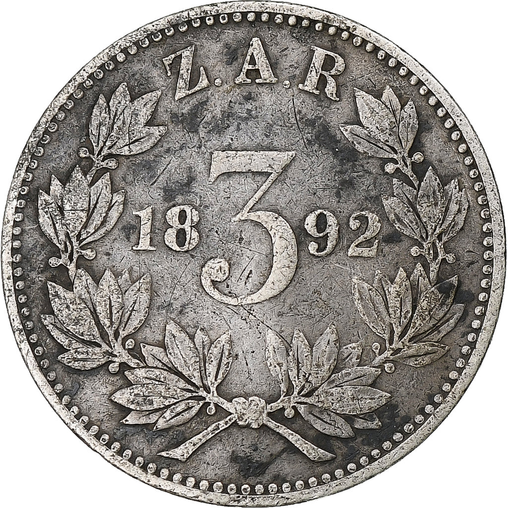 Sudafrica, 3 Pence, 1892, BB, Argento, KM:3