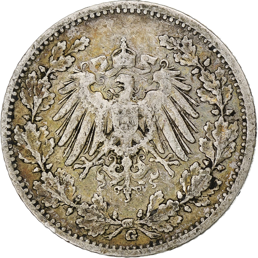 GERMANY - EMPIRE, 1/2 Mark, 1906, Karlsruhe, VF(20-25), Silver, KM:17