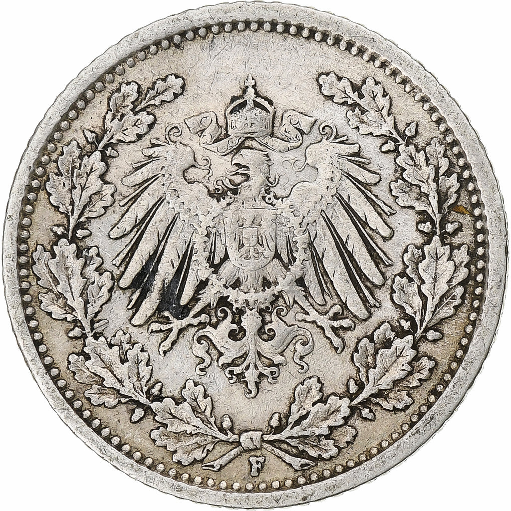GERMANY - EMPIRE, 1/2 Mark, 1906, Stuttgart, VF(30-35), Silver, KM:17