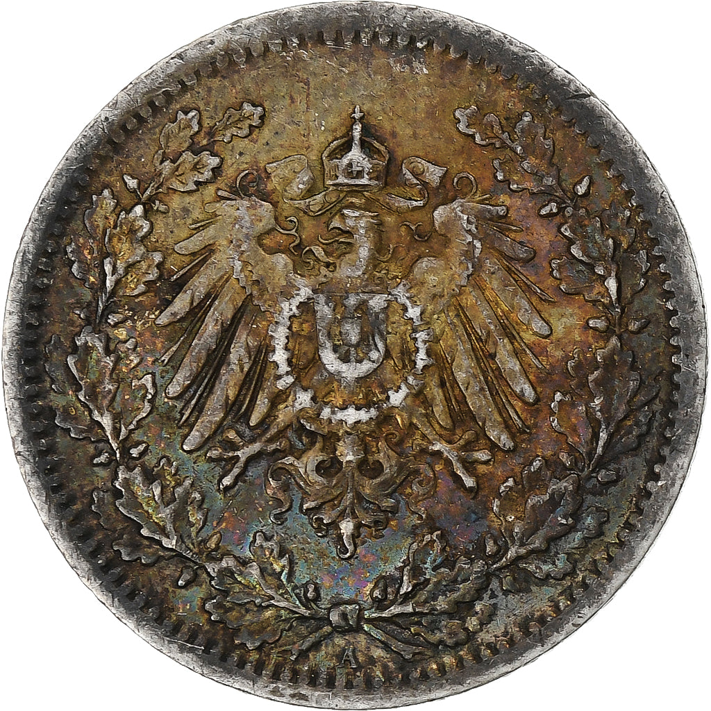 ALEMANIA - IMPERIO, 1/2 Mark, 1916, Berlin, BC+, Plata, KM:17