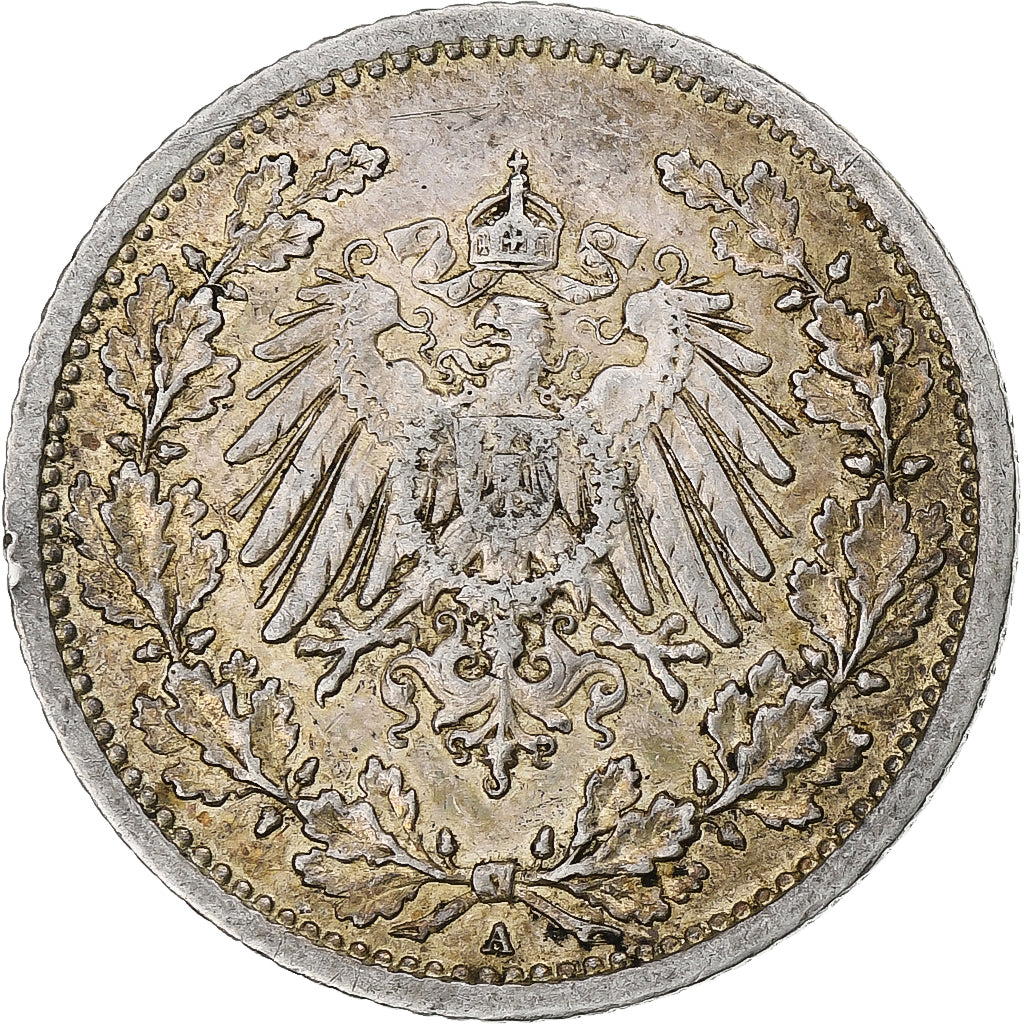 Moeda, ALEMANHA - IMPÉRIO, 1/2 Mark, 1915, Berlin, EF(40-45), Prata, KM:17