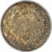 GERMANY - EMPIRE, 1/2 Mark, 1915, Karlsruhe, AU(50-53), Silver, KM:17