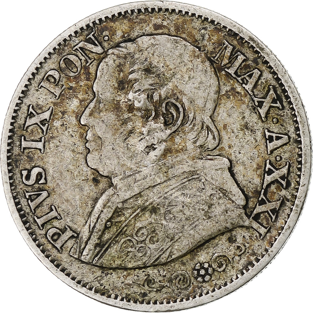 STATI ITALIANI, PAPAL STATES, Pius IX, 10 Soldi, 50 Centesimi, 1866, Roma, MB+