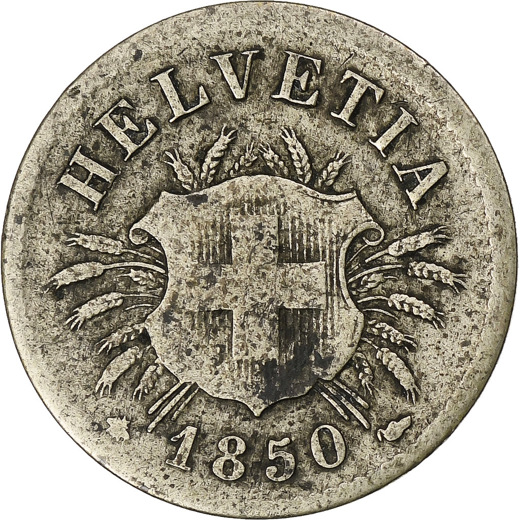 Suiza, 5 Rappen, 1850, Strasbourg, BC, Vellón, KM:5