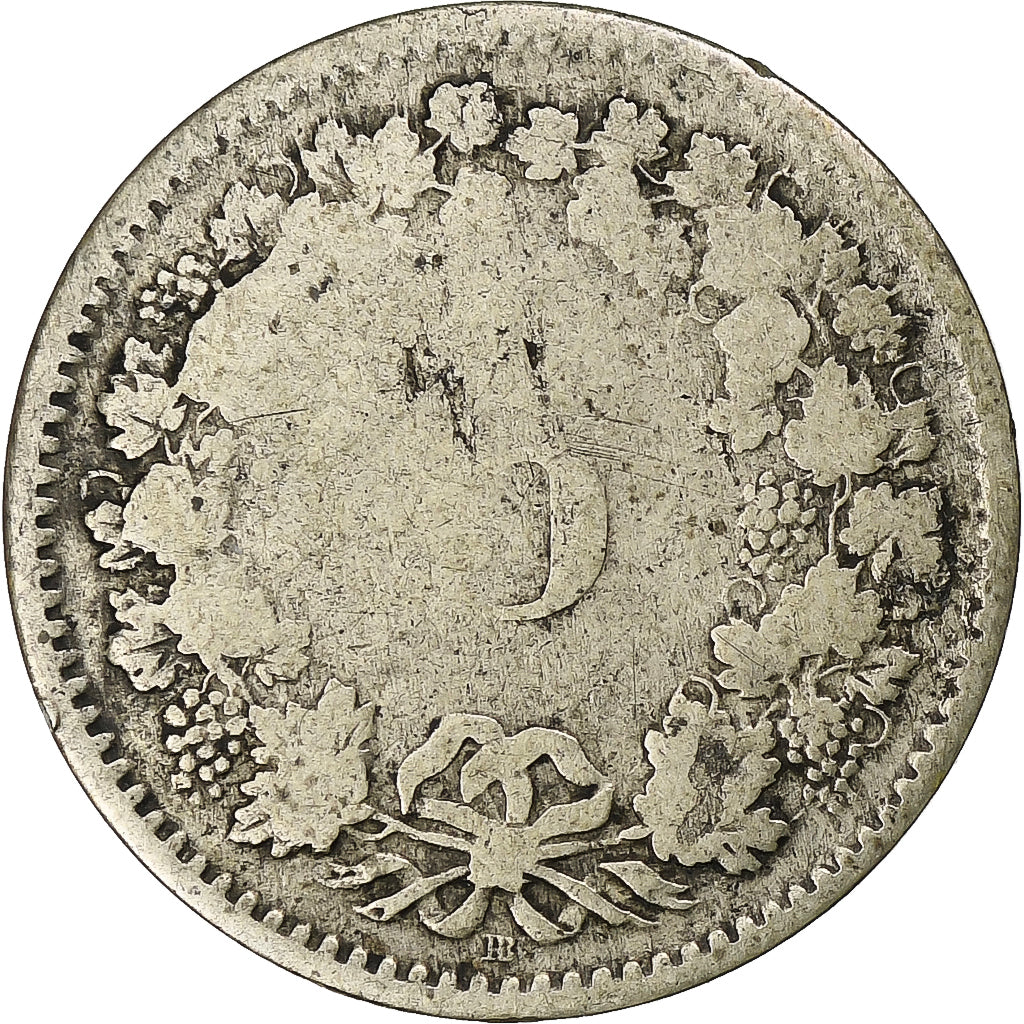 Suiza, 5 Rappen, 1850, Strasbourg, BC, Vellón, KM:5