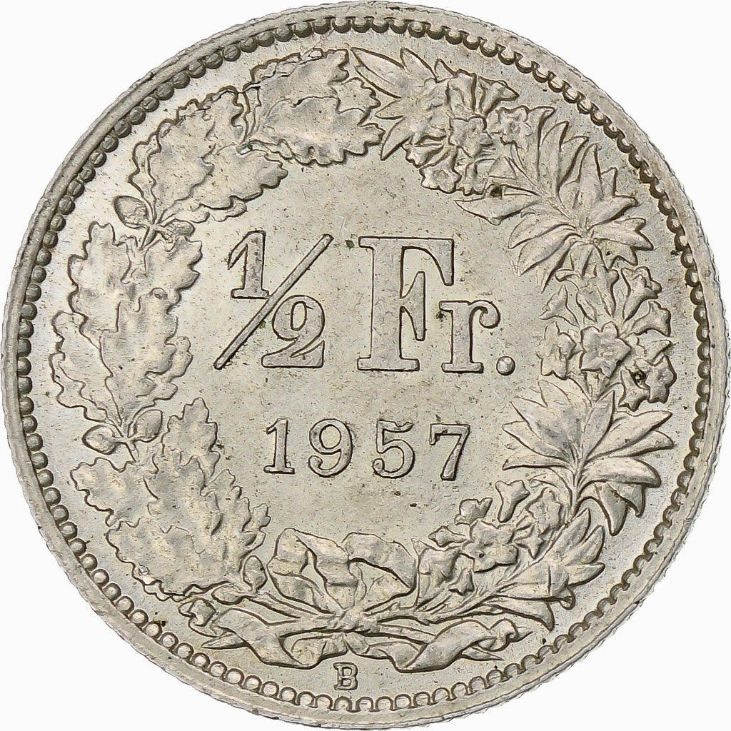 Schweiz, 1/2 Franc, 1957, Bern, SS+, Silber, KM:23