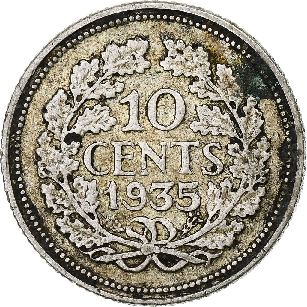 Pays-Bas, Wilhelmina I, 10 Cents, 1935, TTB, Argent, KM:163