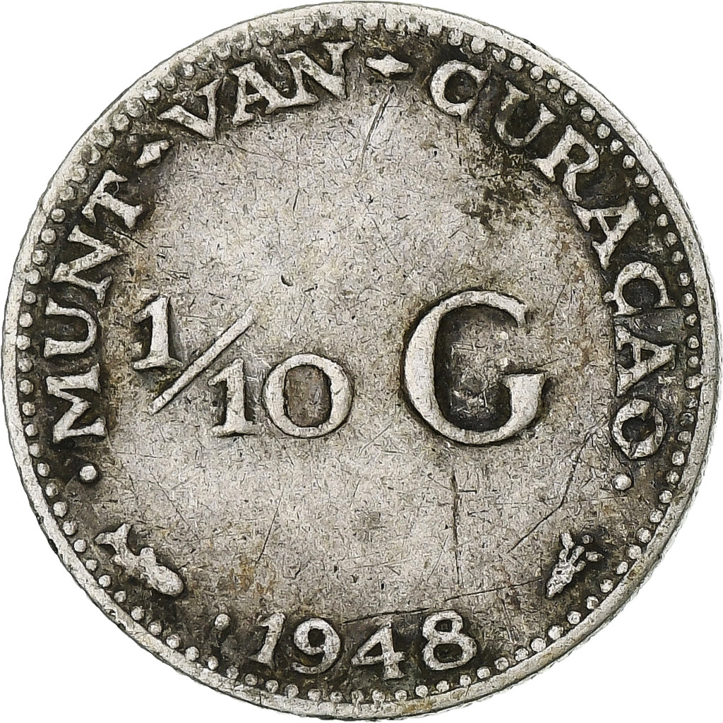 Curaçao, 1/10 Gulden, 1948, Utrecht, MB, Argento, KM:48