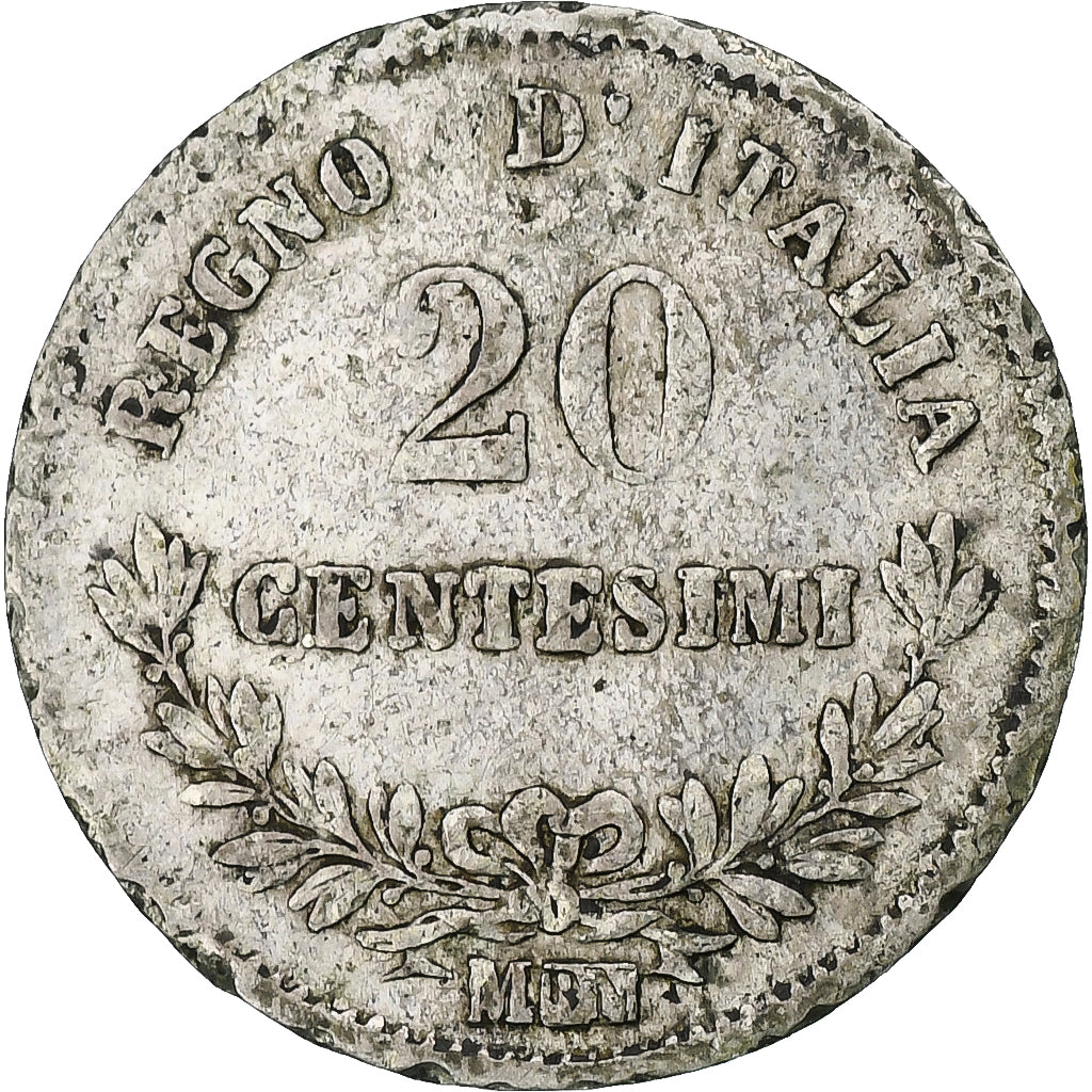 Italie, Vittorio Emanuele II, 20 Centesimi, 1863, Milan, TB+, Argent, KM:13.1