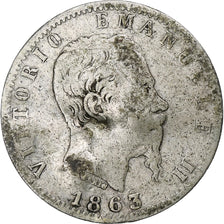 Italy, Vittorio Emanuele II, 20 Centesimi, 1863, Torino, VG(8-10), Silver