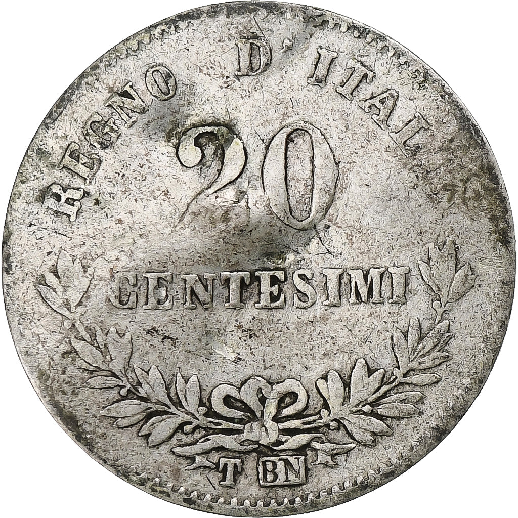 Italy, Vittorio Emanuele II, 20 Centesimi, 1863, Torino, VG(8-10), Silver