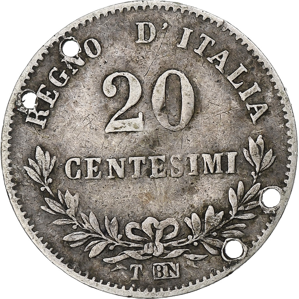 Italia, Vittorio Emanuele II, 20 Centesimi, 1863, Torino, BC, Plata, KM:13.2