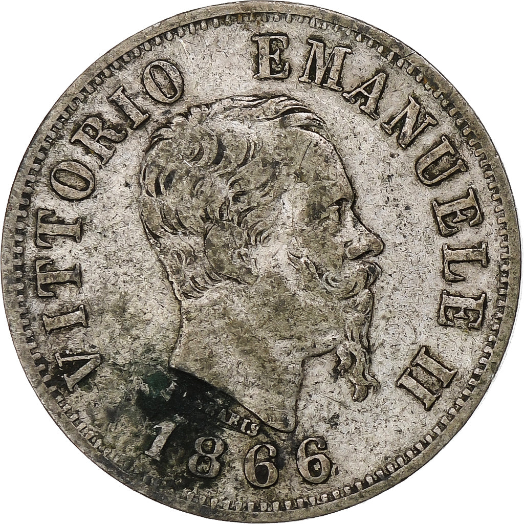 Italy, Vittorio Emanuele II, 50 Centesimi, 1866, Milan, VF(20-25), Silver