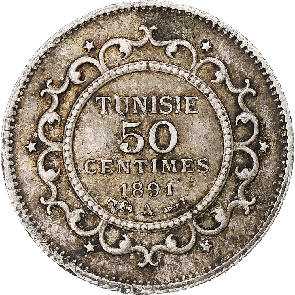 Tunisia, Ali Bey, 50 Centimes, 1891, Paris, MS(60-62), Silver, KM:223