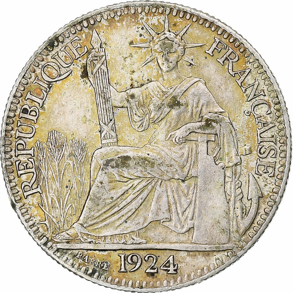 Coin, FRENCH INDO-CHINA, 10 Cents, 1924, Paris, AU(50-53), Silver, KM:16.1