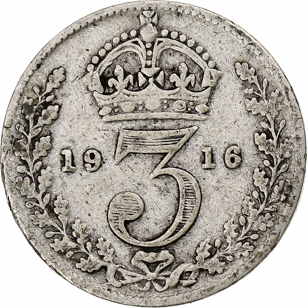 Wielka Brytania, George V, 3 Pence, 1916, VF(20-25), Srebro, KM:813