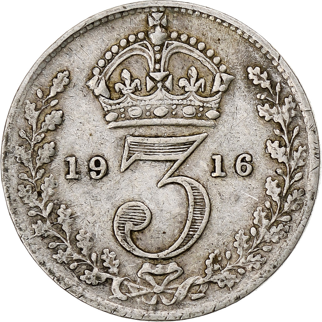 Great Britain, George V, 3 Pence, 1916, VF(30-35), Silver, KM:813
