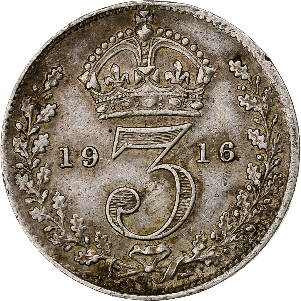 Great Britain, George V, 3 Pence, 1916, AU(50-53), Silver, KM:813