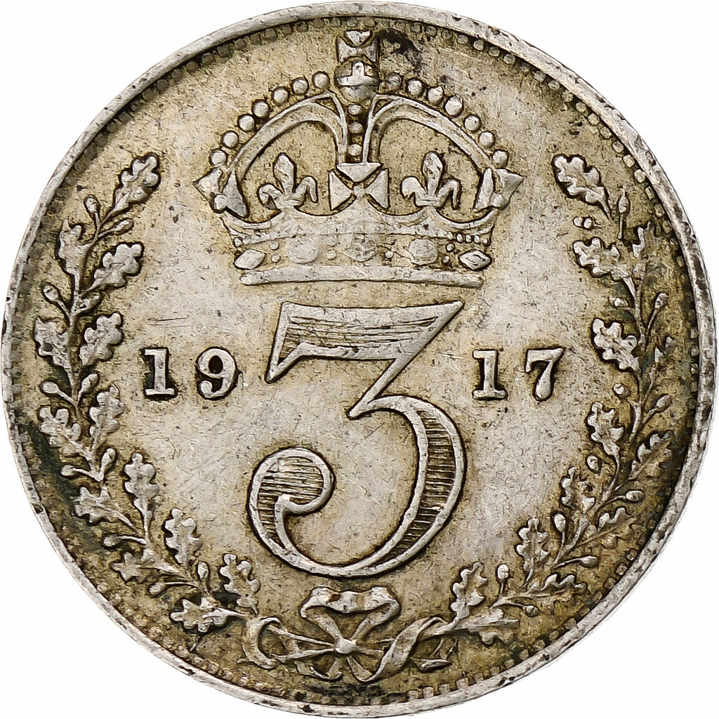 Groot Bretagne, George V, 3 Pence, 1917, ZF, Zilver, KM:813