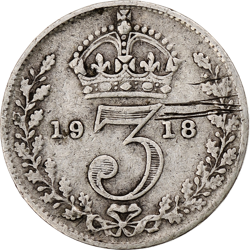 Groot Bretagne, George V, 3 Pence, 1918, FR, Zilver, KM:813