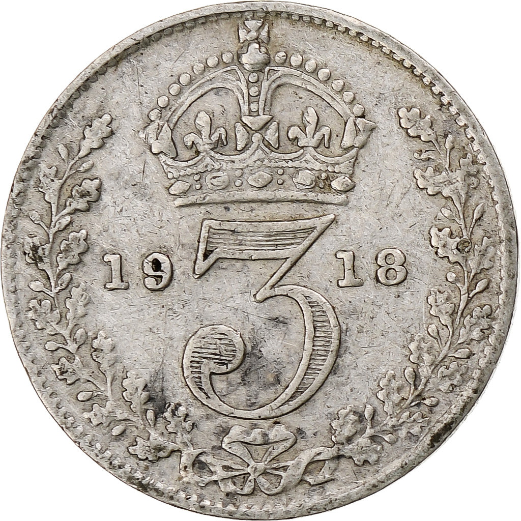 Groot Bretagne, George V, 3 Pence, 1918, ZF, Zilver, KM:813