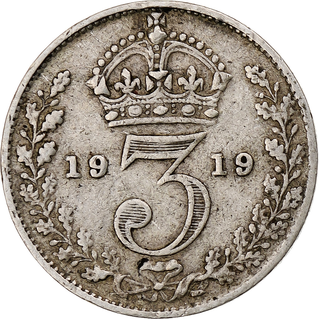 Wielka Brytania, George V, 3 Pence, 1919, VF(30-35), Srebro, KM:813