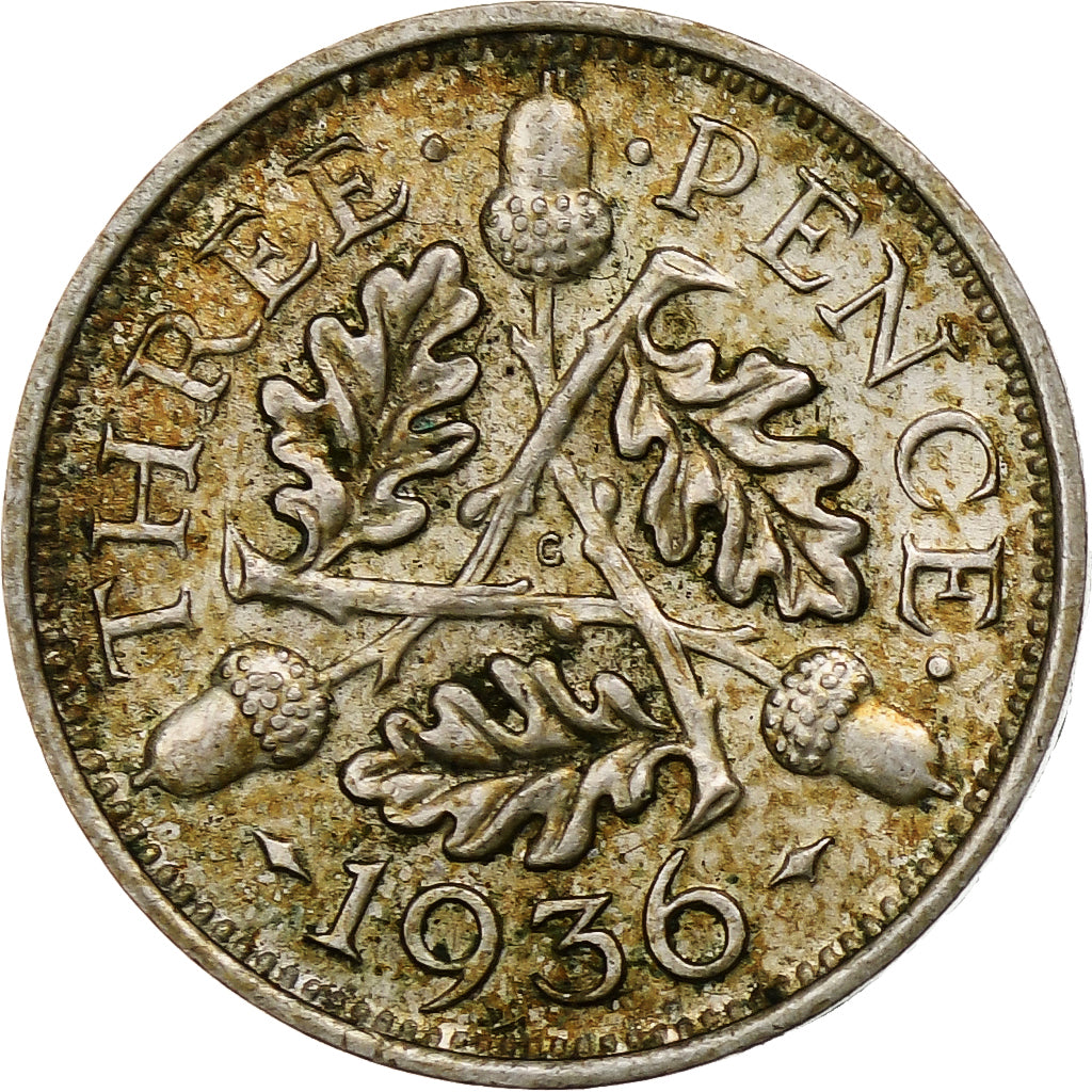 Wielka Brytania, George V, 3 Pence, 1936, AU(55-58), Srebro, KM:827