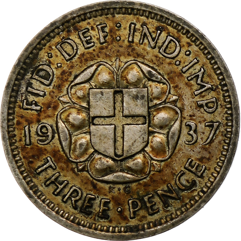 Grande-Bretagne, George VI, 3 Pence, 1937, TTB+, Argent, KM:848