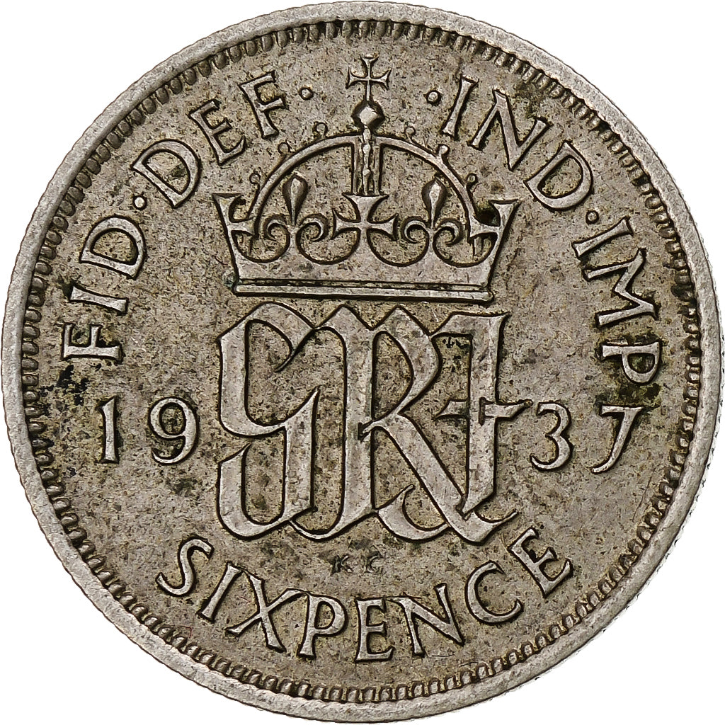 Wielka Brytania, George VI, 6 Pence, 1937, EF(40-45), Srebro, KM:852