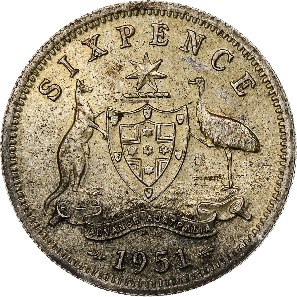 Australia, George VI, Sixpence, 1951, London, SPL-, Argento, KM:45