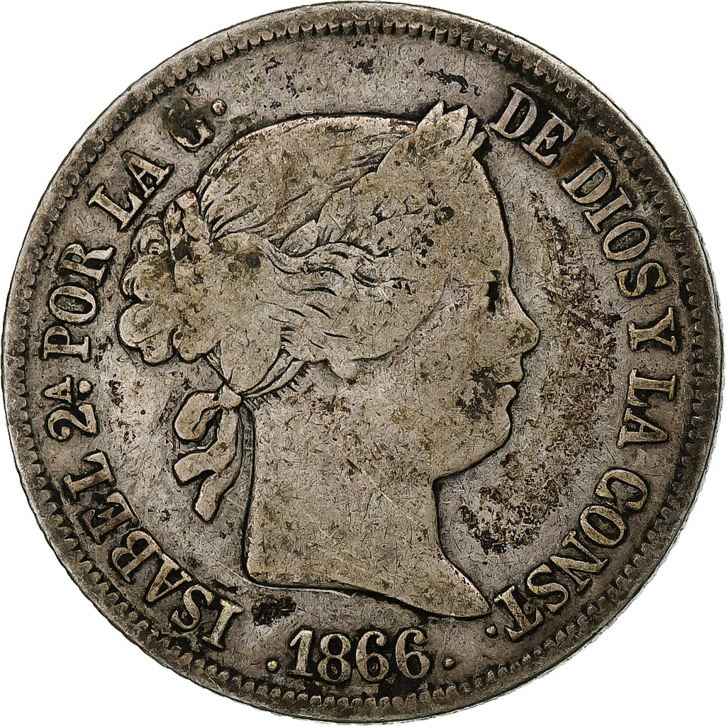 Espagne, Isabel II, 40 Centimos, 1866, Madrid, TB, Argent, KM:628.2