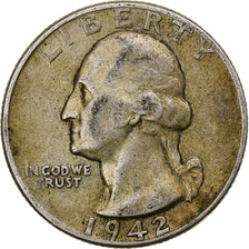 États-Unis, Washington, Quarter, 1942, Philadelphie, TTB, Argent, KM:164