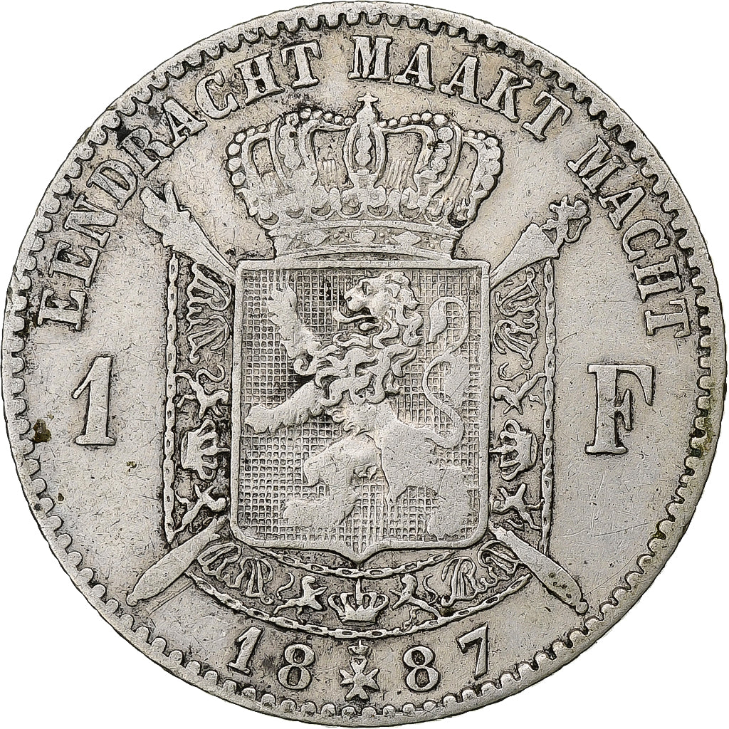 Belgium, Leopold II, Franc, 1887, VF(30-35), Silver, KM:29.1