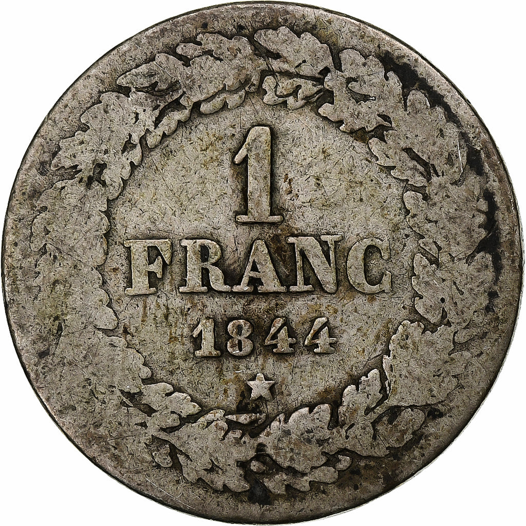 Bélgica, Leopold I, Franc, 1844, Brussels, VF(20-25), Prata, KM:7.1