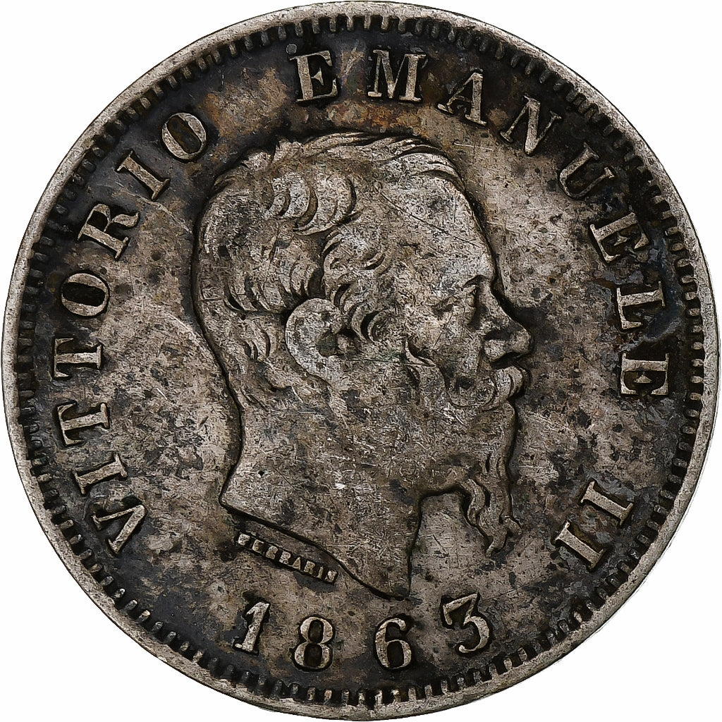 Italy, Vittorio Emanuele II, Lira, 1863, Milan, VF(20-25), Silver, KM:15.1