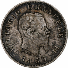 Itália, Vittorio Emanuele II, Lira, 1863, Milan, VF(20-25), Prata, KM:15.1