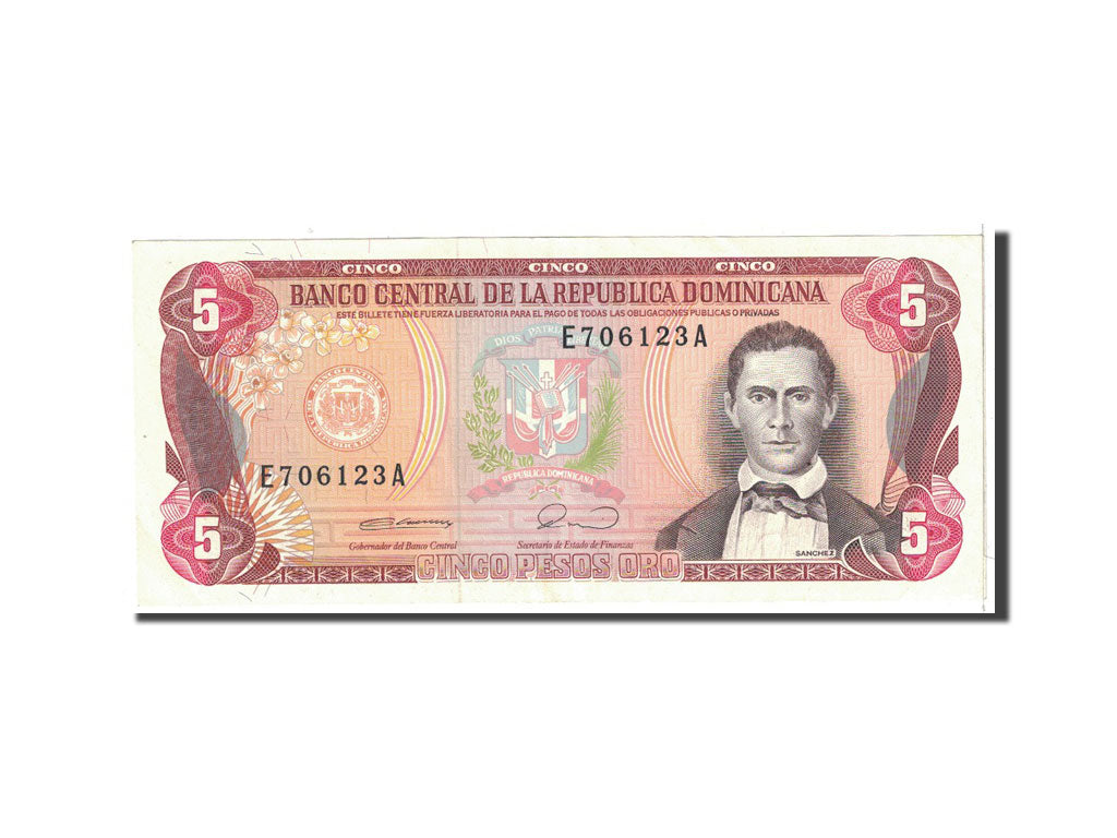 Banknote, Dominican Republic, 5 Pesos Oro, 1990, Undated, KM:131, AU(55-58)