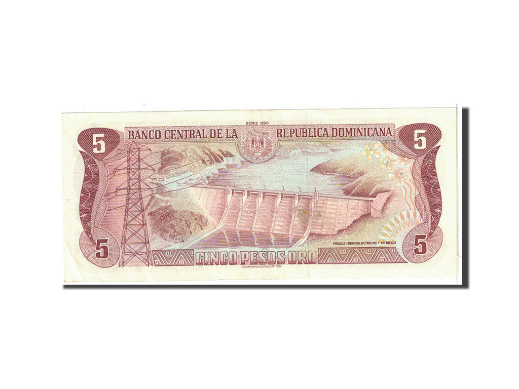 Banknote, Dominican Republic, 5 Pesos Oro, 1990, Undated, KM:131, AU(55-58)