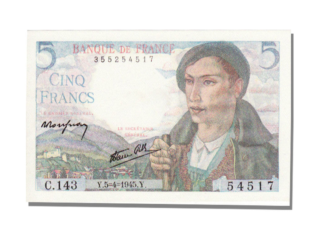 Biljet, Frankrijk, 5 Francs, 5 F 1943-1947 ''Berger'', 1945, 1945-04-05, NIEUW