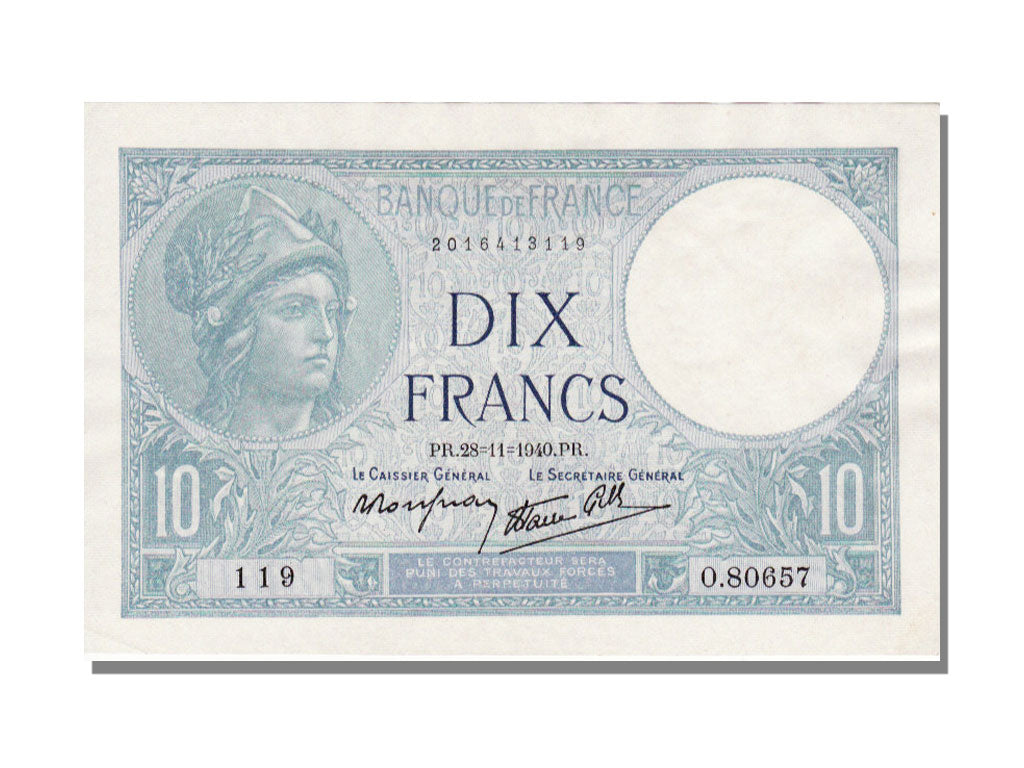 FRANCE, 10 Francs, 1940, KM #84, 1940-11-28, UNC(65-70), Fayette #7.22