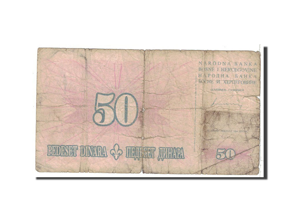 Banknote, Bosnia - Herzegovina, 50 Dinara, 1994, Undated, KM:43a, VG(8-10)