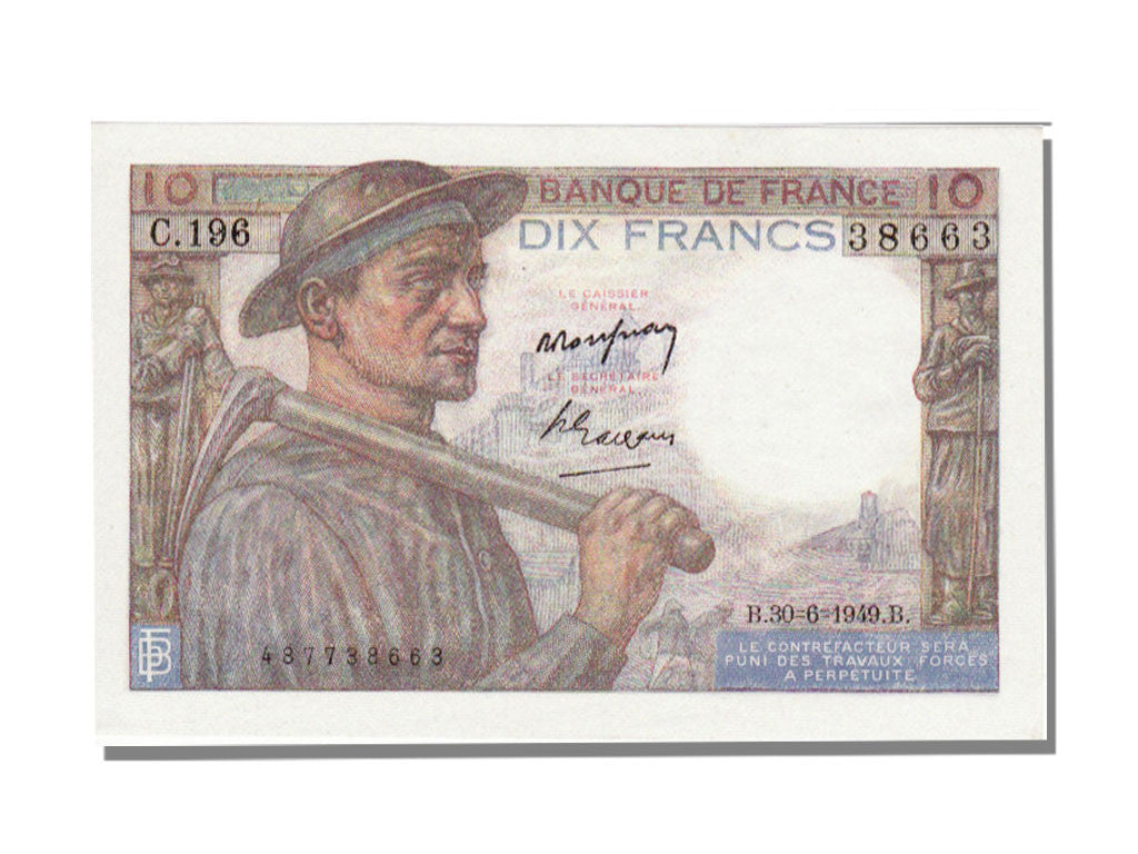 Banconote, Francia, 10 Francs, 10 F 1941-1949 ''Mineur'', 1949, 1949-06-30, FDS