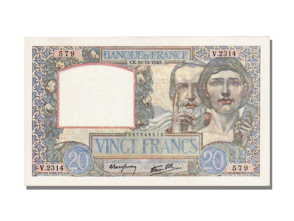 Banknote, France, 20 Francs, 20 F 1939-1942 ''Science et Travail'', 1940