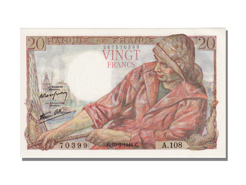 France, 20 Francs, 20 F 1942-1950 ''Pêcheur'', 1944, KM #100a, 1944-02-10, U...