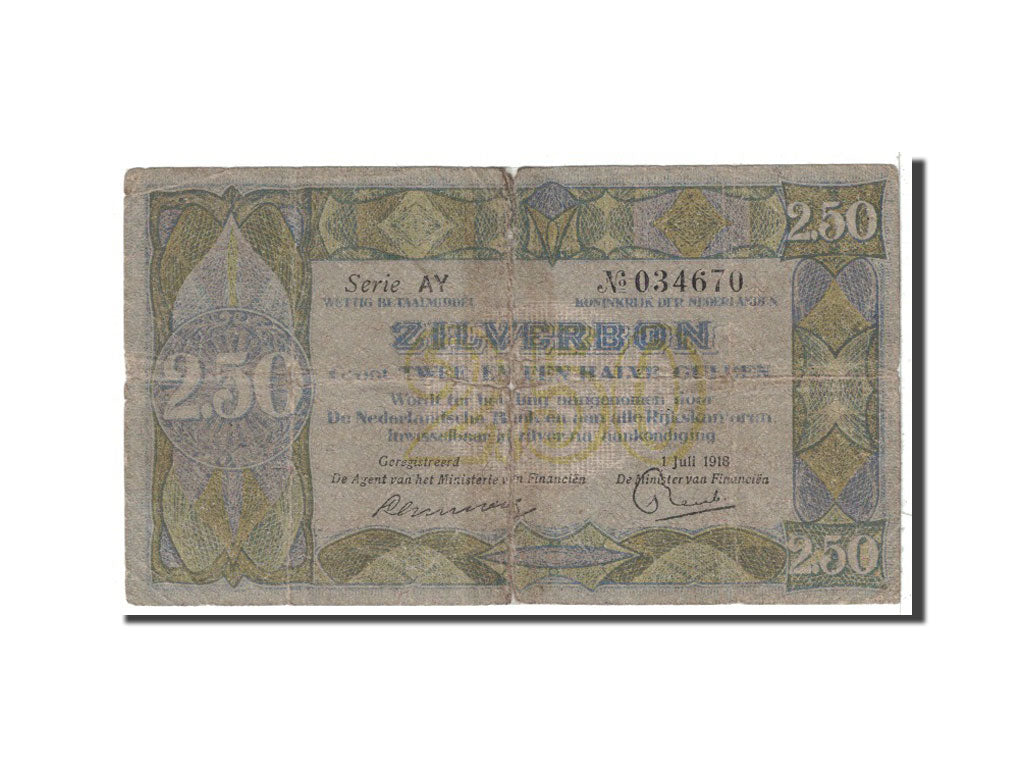 Netherlands, 2 1/2 Gulden, 1918, KM:12, 1918-07-01, VG(8-10)